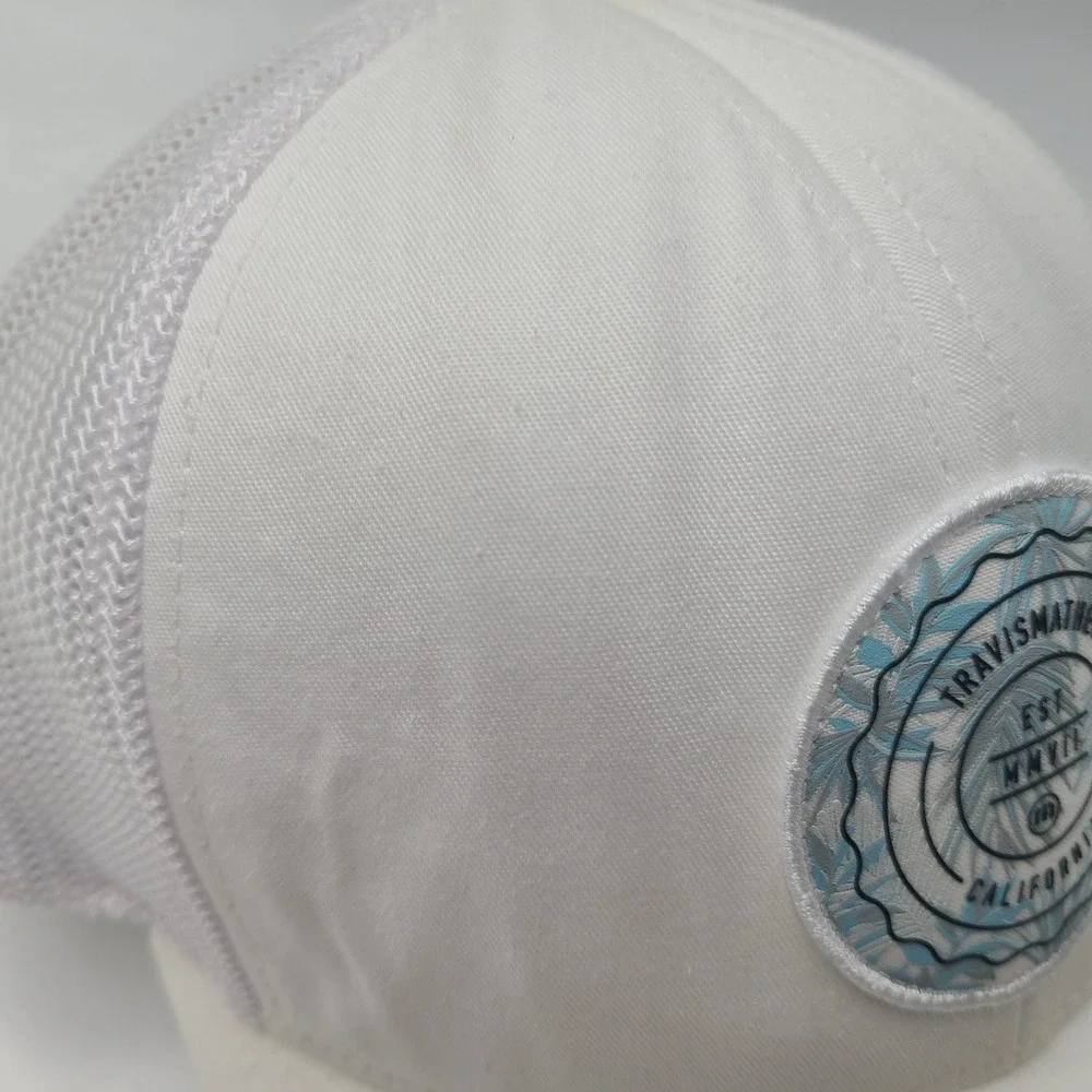 Travis Mathew Hat Snapback Trucker Mesh White Blue California Golf Palm Tree Men